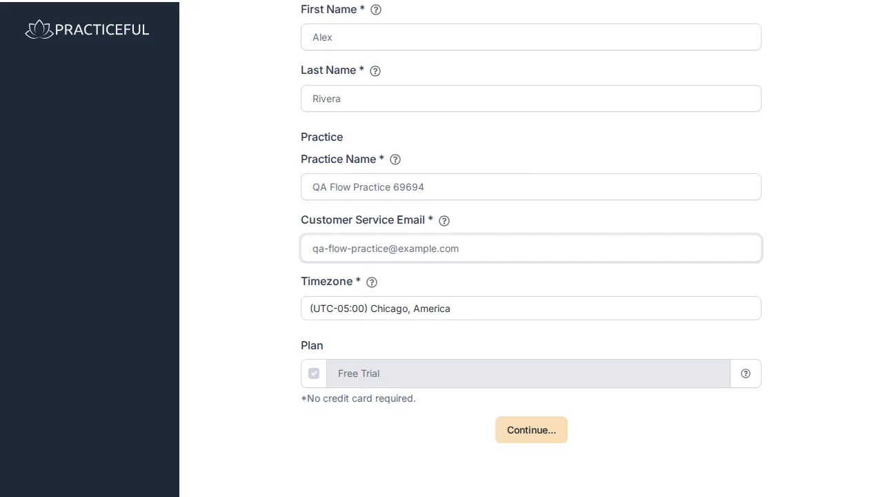 Setup your account screen