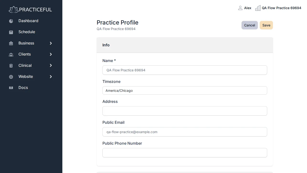 Practice dashboard screen