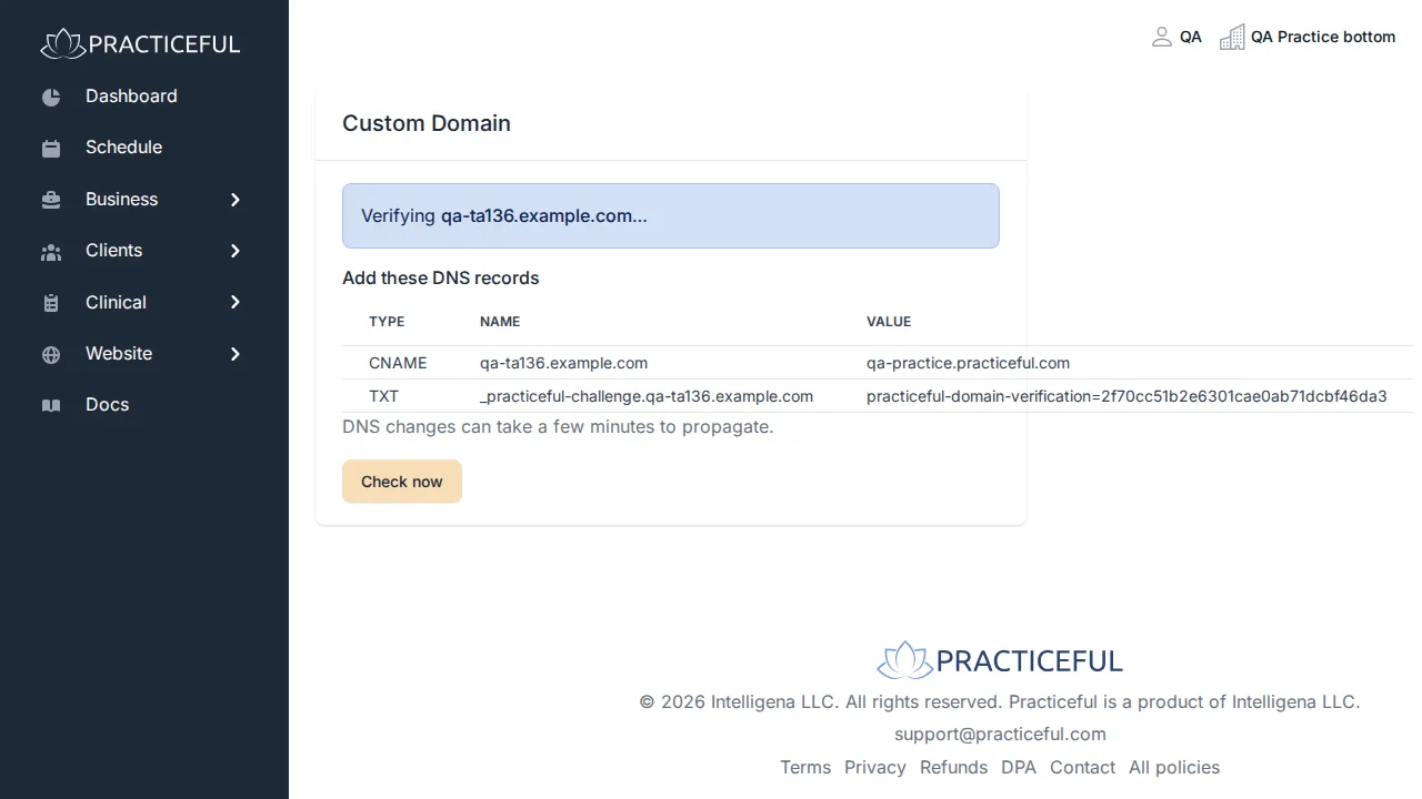Custom Domain screen
