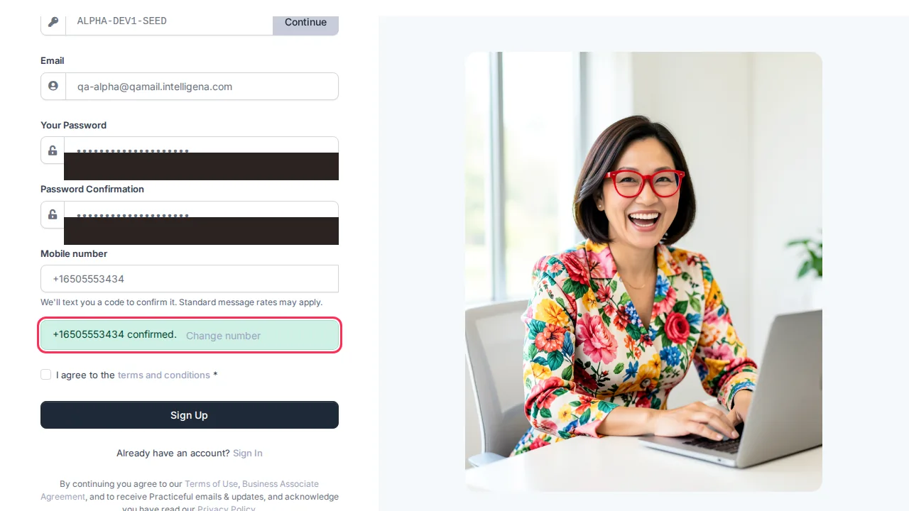 Create account / Request alpha access screen