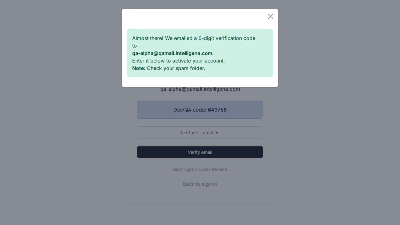 Create account / Request alpha access screen
