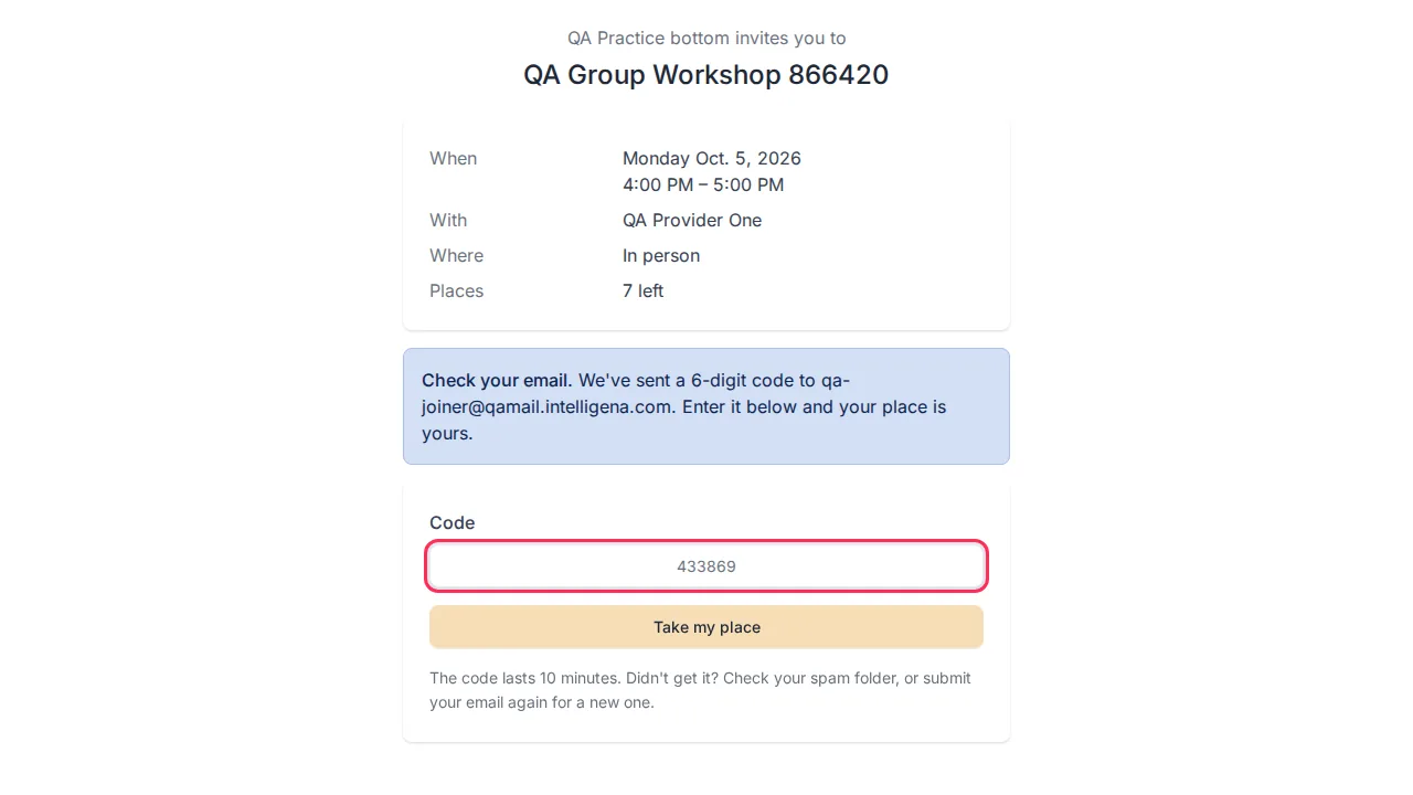 Join a session (public) screen