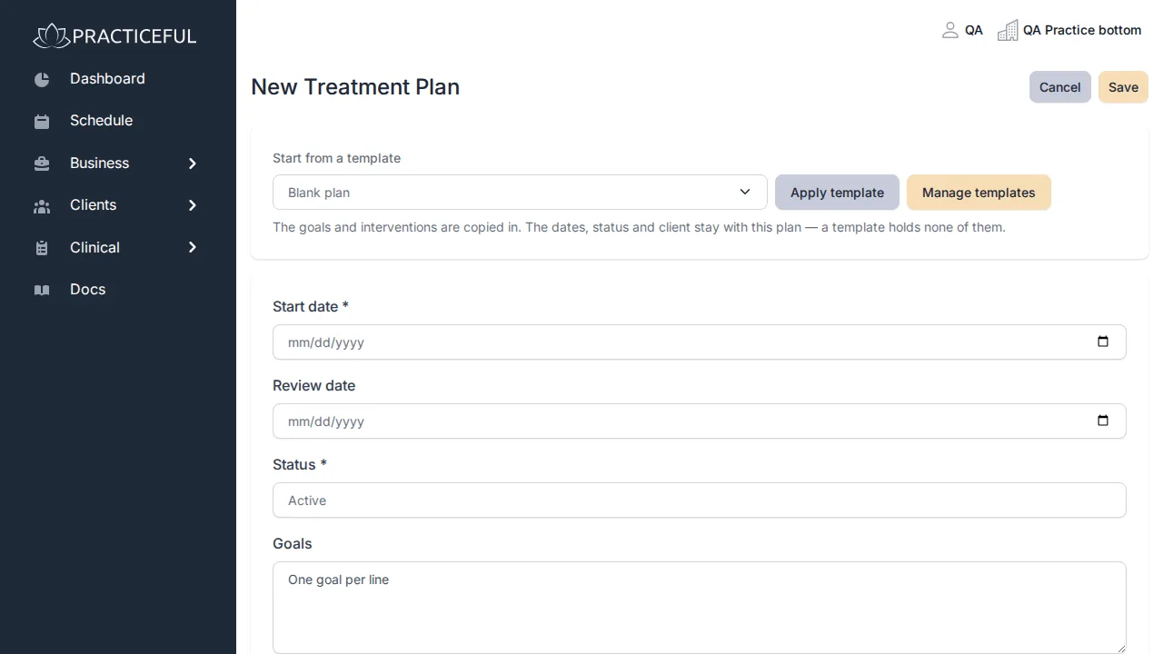 Client chart screen