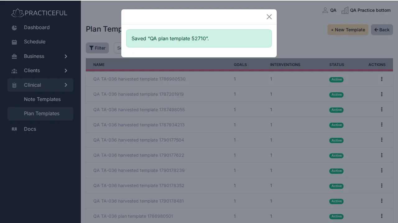 Plan Templates screen
