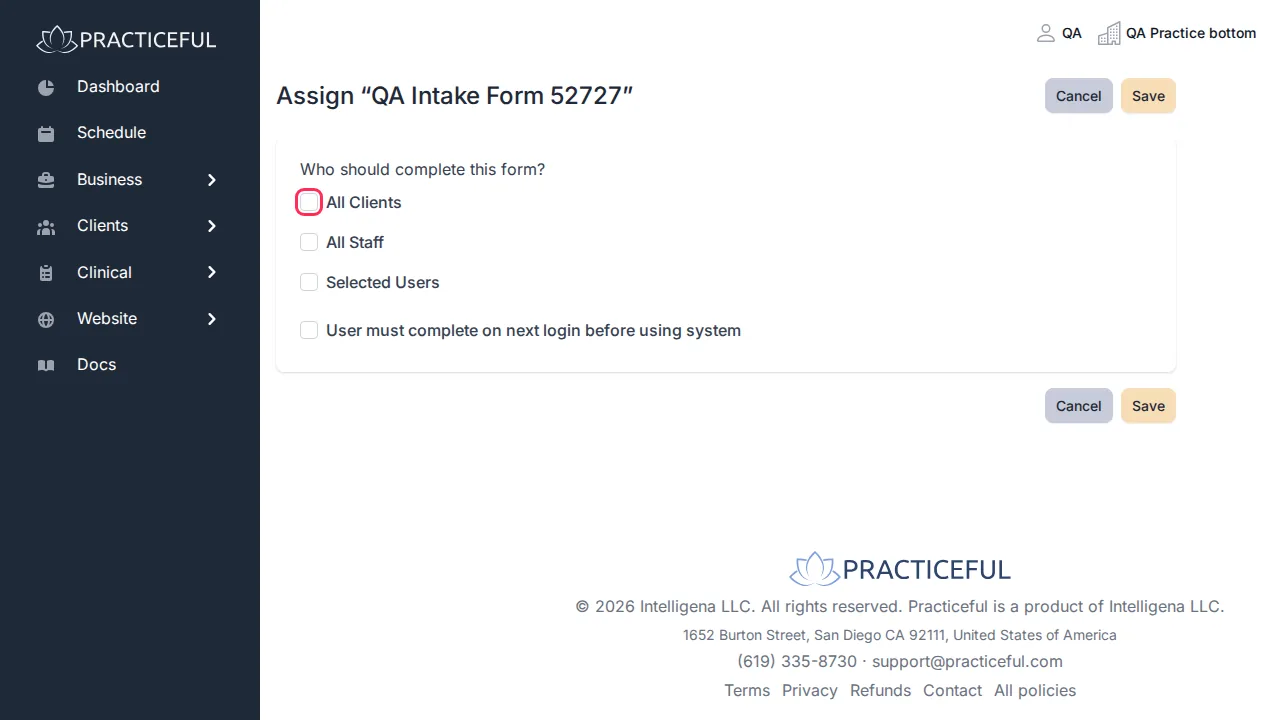Assign a form screen