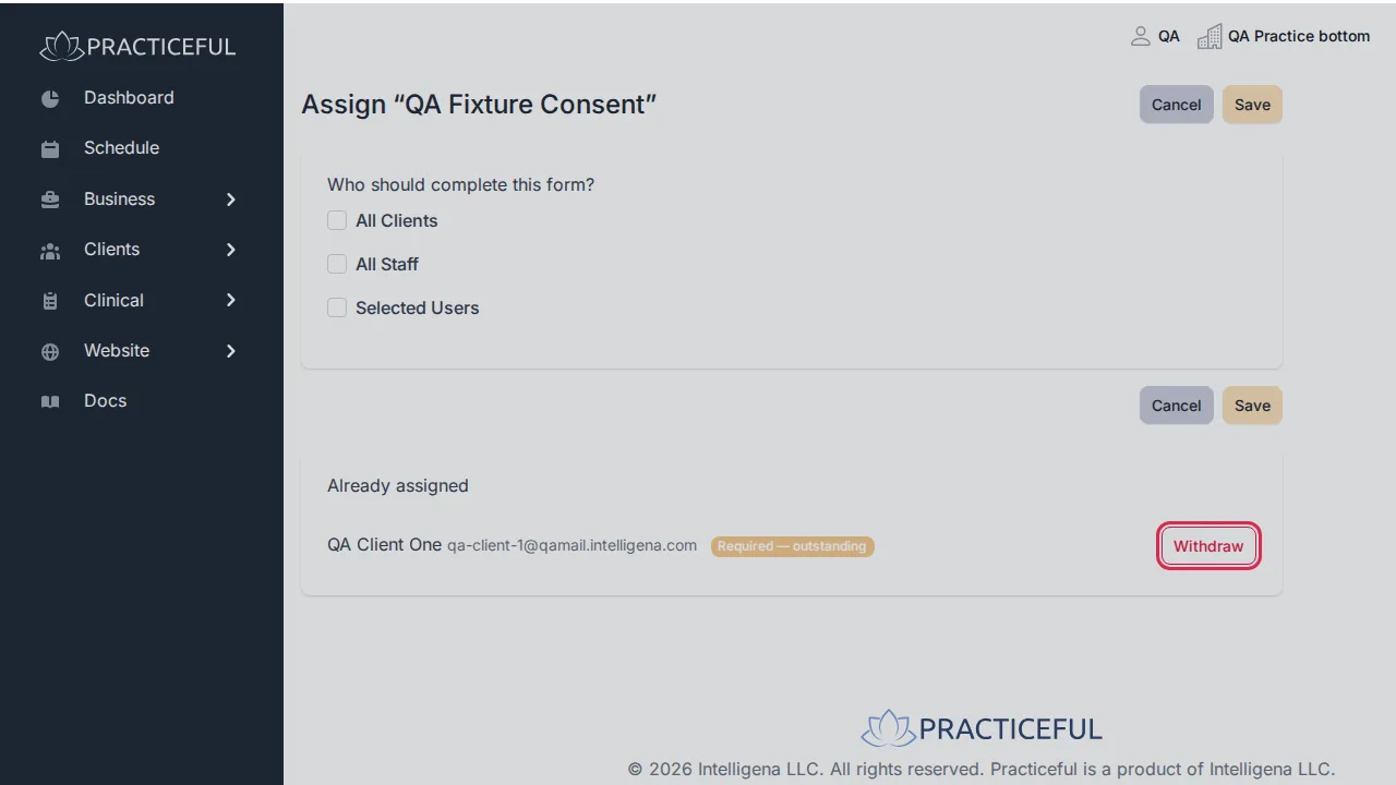 Assign a form screen