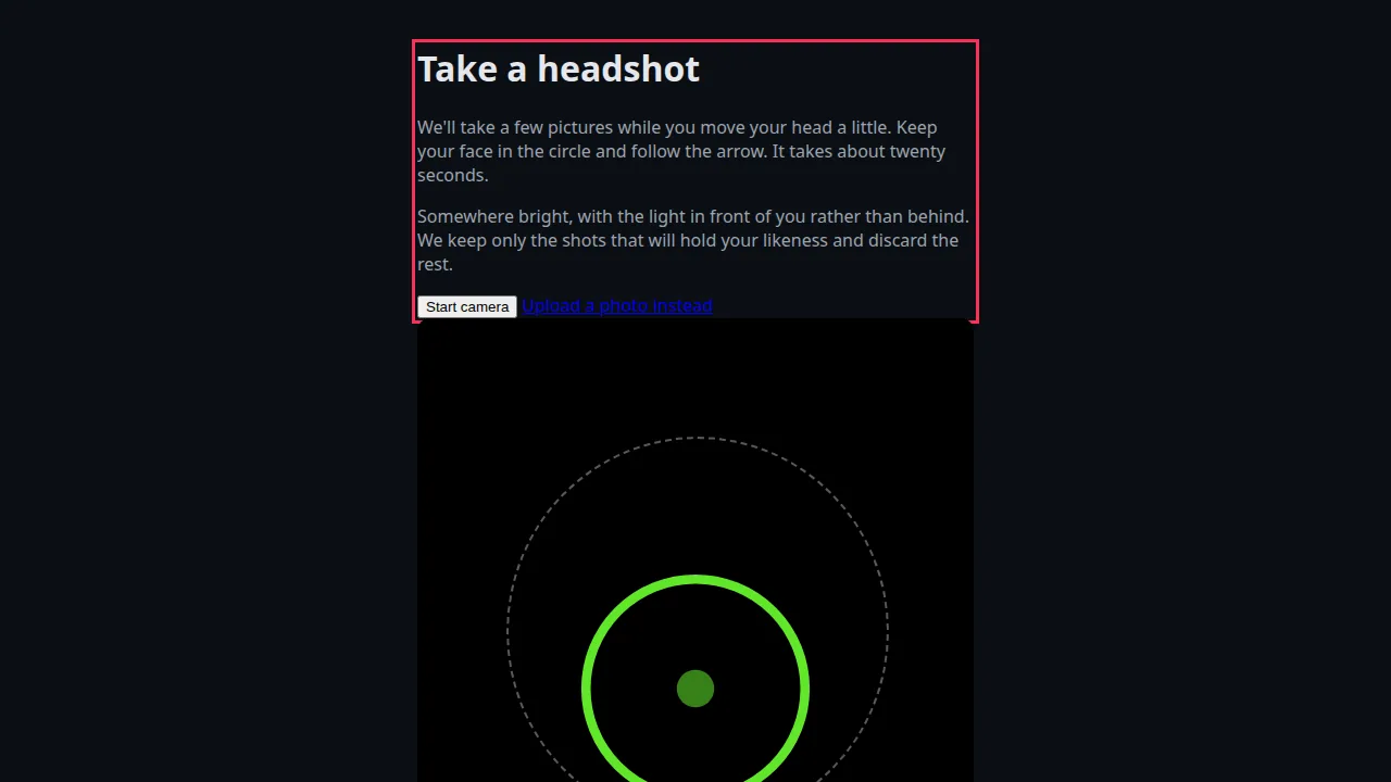 Take a headshot screen