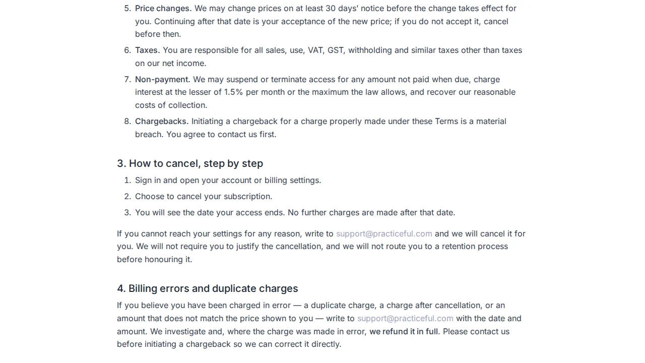 Refund and Cancellation Policy screen