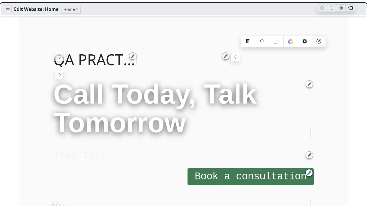 Website design editor screen