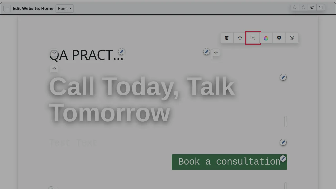 Website design editor screen